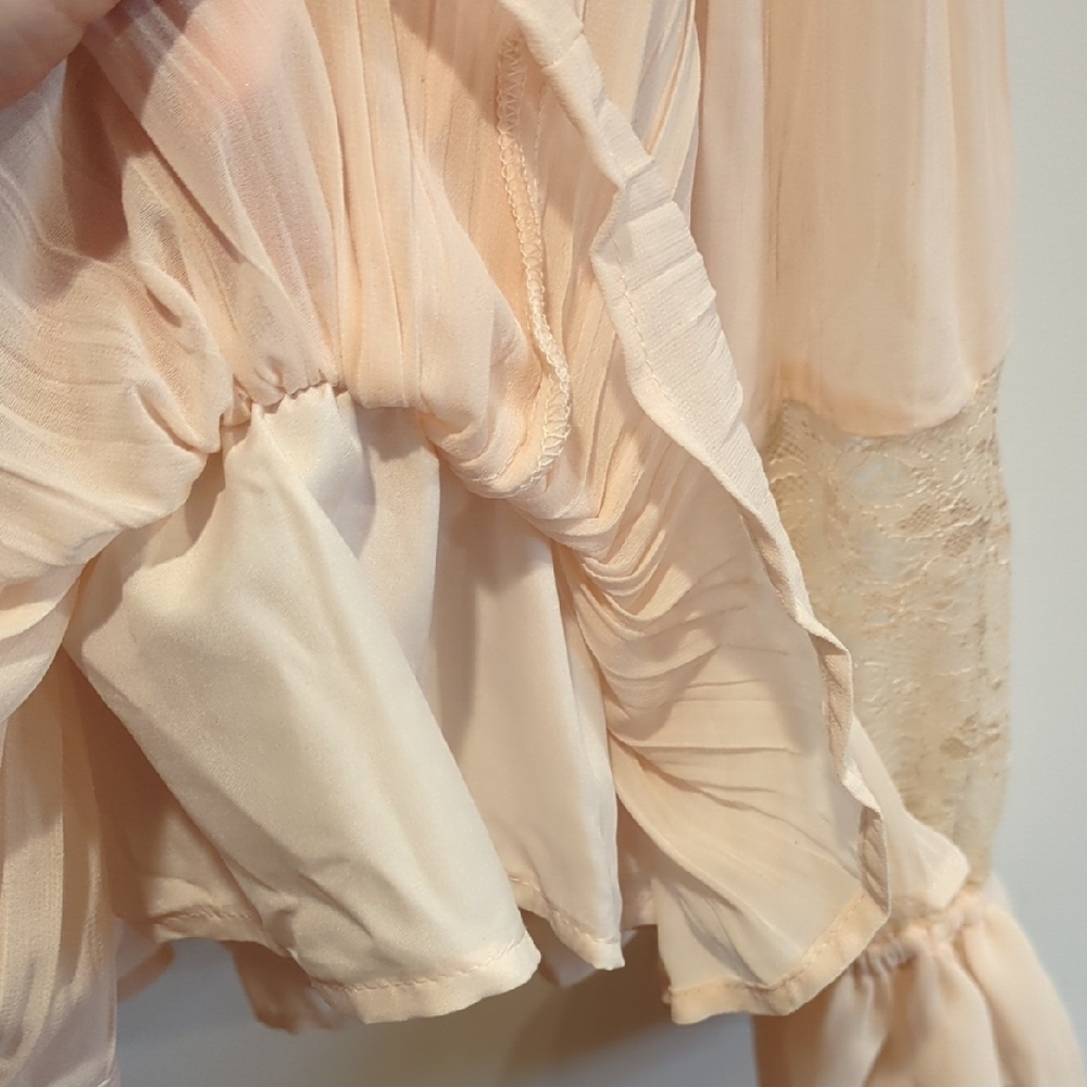 NWT Caroline Constas Peach Cream Ruffle Peplum Lace Blouse Medium Romantic Boho - Picture 7 of 9